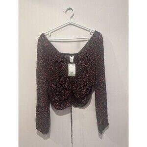 H&M Women L Cropped fitted blouse crepe V-neck drawstring down front